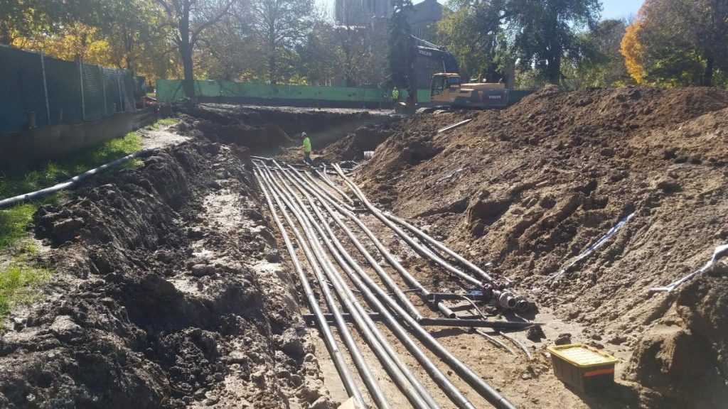 Geothermal pipes being layed in the ground